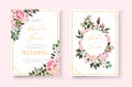 Wedding floral golden invitation card save the date design with pink flowers roses