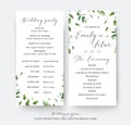 Wedding floral greenery ceremony and party program cards vector Royalty Free Stock Photo