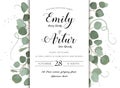 Wedding floral hand drawn invite invitation card design: Eucalyptus silver dollar branch greenery natural leaves watercolor style