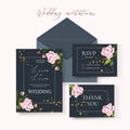 Wedding floral invitation card save the date design with pale pink flowers roses Royalty Free Stock Photo