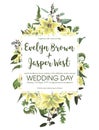 Wedding floral invitation, invite card. Vector watercolor green forest leaf, fern, branches boxwood, buxus, eucalyptus. Flowers of Royalty Free Stock Photo