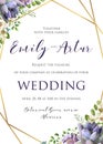 Wedding floral invitation, invite, save the date template. Vector elegant botanical card design with succulent cactus plants, cut
