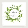 Wedding floral invite card design with watercolor style deferent leaves