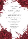Wedding floral invite, invtation card design. Watercolor marsala red garden rose blossom, amaranthus flower & burgundy eucalyptus Royalty Free Stock Photo