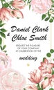 Wedding floral invite, invtation, save the date card design. Watercolor blush pink roses, cute white garden peony flowers, green Royalty Free Stock Photo