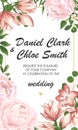 Wedding floral invite, invtation, save the date card design. Watercolor blush pink roses, cute white garden peony flowers, green