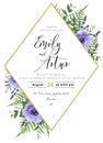 Wedding floral invite, save the date card. Watercolor lavender b Royalty Free Stock Photo