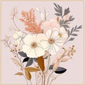 Wedding floral romantic bouquet composition, graphic illustration. Generative AI