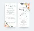 Wedding floral watercolor party ceremony program card design wit