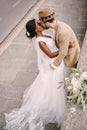 Wedding in Florence, Italy. African-American bride and Caucasian groom. Multiracial wedding couple