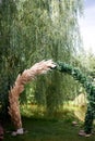 Wedding floristry.Arch of pampas grass. Wedding decor using cereals. On-site registration.