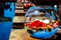 Wedding Flower Arrangements in a fish bowl