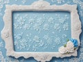 Wedding flower border on blue pastel background top view. Beautiful floral pattern. The image is generated with the use of an AI Royalty Free Stock Photo