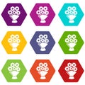 Wedding flower bucket icons set 9 vector Royalty Free Stock Photo