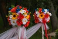 Wedding flower decorations along the aisle