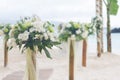 Wedding flower post on beach