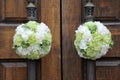 Wedding flowers on the church door