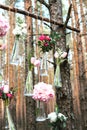 Wedding flowers decoration arch in the forest. The idea of a wedding flower decoration. Royalty Free Stock Photo