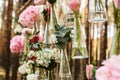 Wedding flowers decoration arch in the forest. The idea of a wedding flower decoration. Royalty Free Stock Photo