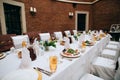 Wedding food and decorations on table. Beautiful elegant, luxury wedding catering service Royalty Free Stock Photo