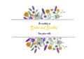 Wedding frame of wild flowers. Waterclor. Flower arrangement. Greeting card template design. Invitation background.