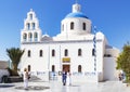 Wedding in front of beautiful church in Oia, Santorini, Greece Royalty Free Stock Photo