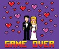 Wedding funny card with game over message pixel art style