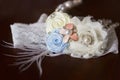 Wedding garter for bride with lace and feather Royalty Free Stock Photo