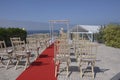 Wedding Gazebo, Wooden Chairs, Blue Ocean View Royalty Free Stock Photo