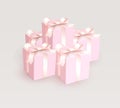 Wedding gift boxes with tender satin ribbon. Magic pink beautiful Gift closed boxes for girl, side view. Vector Royalty Free Stock Photo