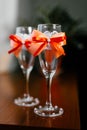 Wedding glasses with a bow Royalty Free Stock Photo