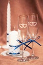 The wedding glasses decorated with a bow Royalty Free Stock Photo