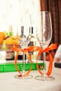 The wedding glasses decorated with a bow Royalty Free Stock Photo