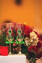 The wedding glasses decorated with a bow