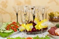 The wedding glasses decorated with a bow Royalty Free Stock Photo