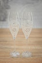 Wedding glasses decorated with cord, beautiful decorated wedding glasses, flowers on wedding glasses, handmade wedding glasses