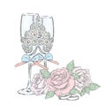 Wedding glasses and flowers. Vector illustration for a postcard or a poster. Celebration. Royalty Free Stock Photo