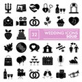 Wedding glyph icon set, love symbols collection, vector sketches, logo illustrations, celebration signs solid pictograms Royalty Free Stock Photo