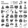 Wedding glyph SIGNED icon set, love symbols collection, vector sketches, logo illustrations, marriage signs solid