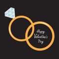 Wedding gold rings. Happy Valentines Day card.