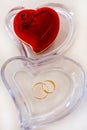 Wedding gold rings and heart container