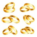 Wedding gold rings set isolated on white background. Shiny golden rings collection Royalty Free Stock Photo