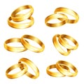 Wedding gold rings set isolated on white background. Shiny golden rings collection. Vector 3d rendering ESP10 Royalty Free Stock Photo