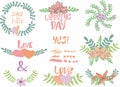 Wedding Graphic Set Of Floral Frames With Inscriptions And Elements For Design. Vector Illustration For Posters