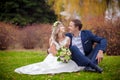 Wedding grass kiss Royalty Free Stock Photo