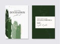 Wedding green grunge splash invitation cards with Luxury gold and emerald marble texture background. Abstract deep green style