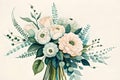 Wedding greenery bouquet. Watercolor illustration with beautiful flowers Royalty Free Stock Photo