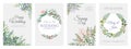 Wedding greenery posters. Green floral frame cards, trendy plants wreath and borders, vintage rustic elements. Vector Royalty Free Stock Photo