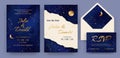 Wedding greeting cards night starry design. Moonlight and astrology constellations. Abstract dark fantasy. Moon and star