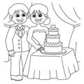 Wedding Groom And Bride Cutting Cake Coloring Page Royalty Free Stock Photo